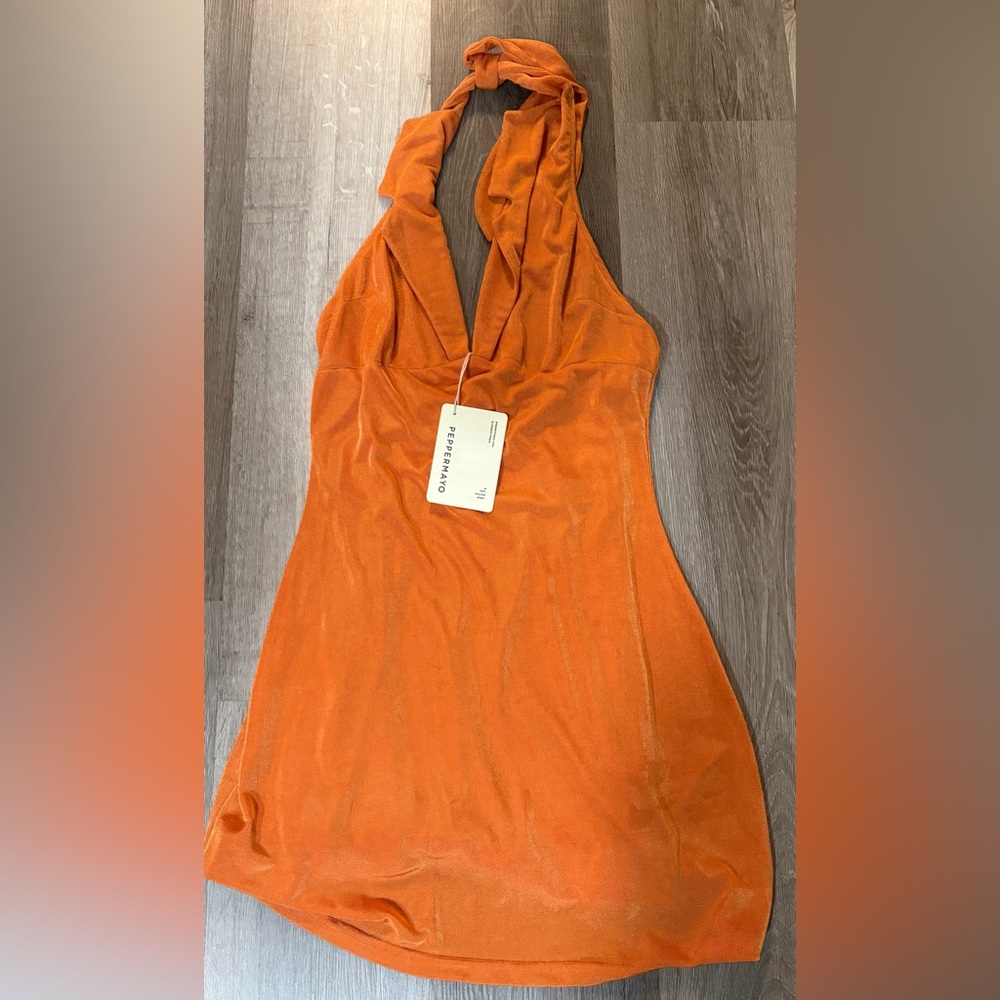 Peppermayo Vibrant Orange Halter Dress